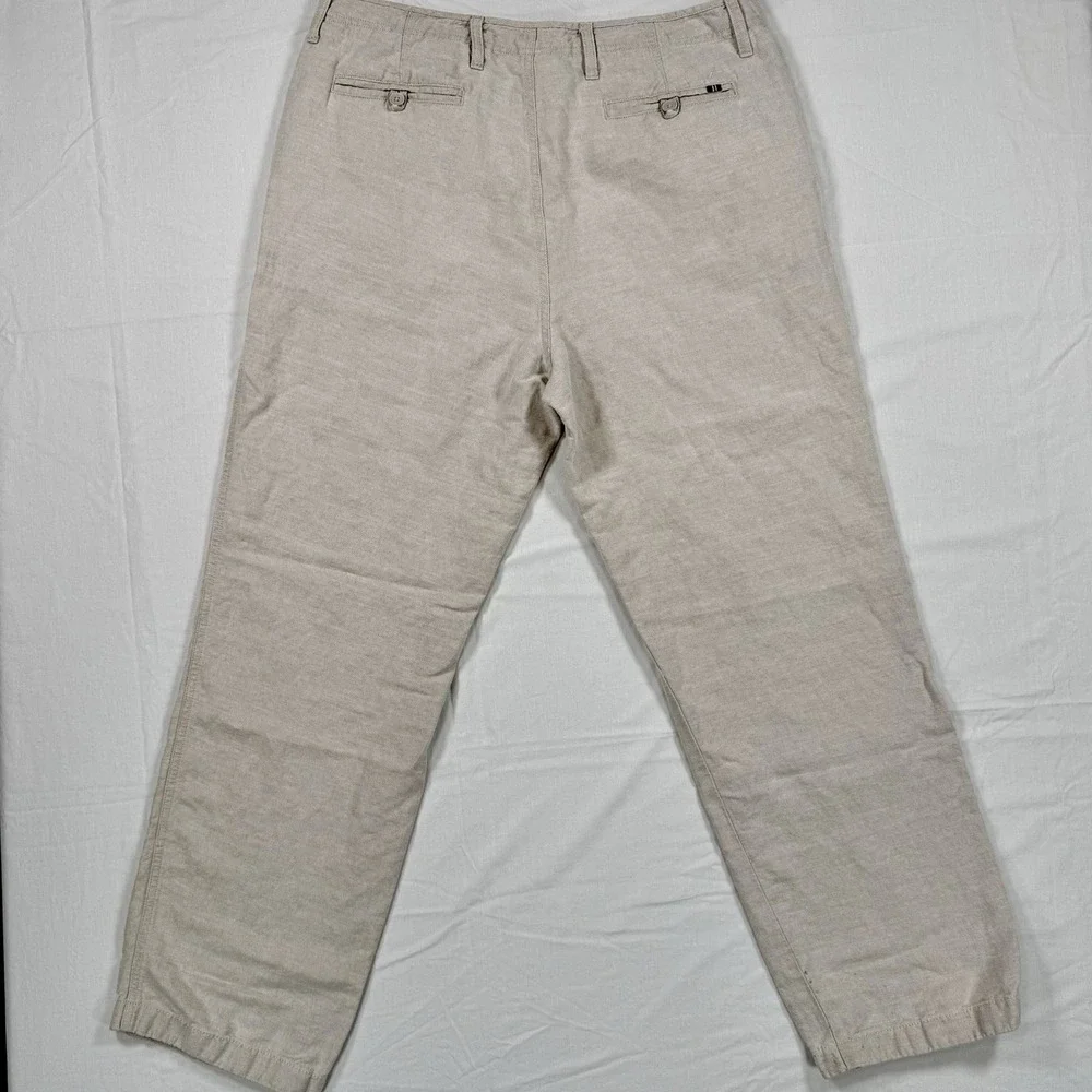 Nautica Men's 34x32 Beige Linen Cotton Pants Flat Front Chinos‎
